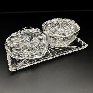 Vintage Glass Vanity Set Cristal d'Arques France Lead Crystal Trinket Dish Tray